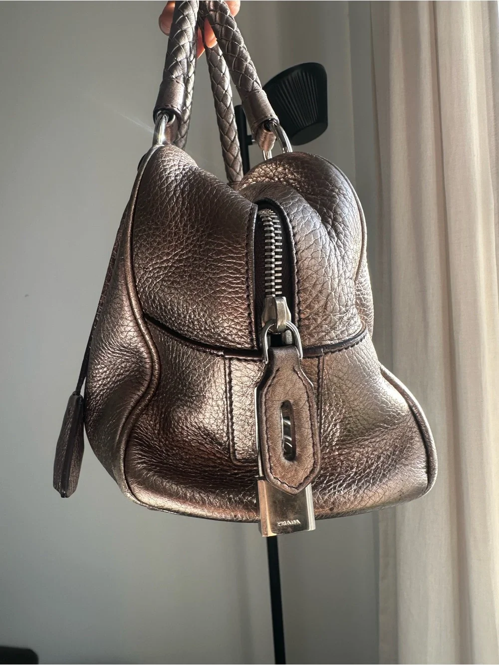 Prada Metallic Taupe/Bronze Leather Satchel